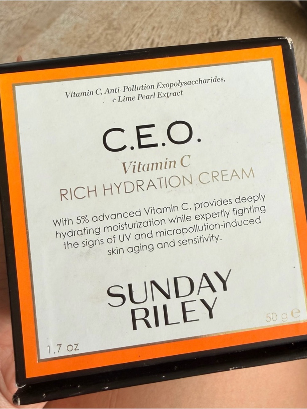 Sunday Riley C.E.O. Vitamin C Rich Hydration Cream - Orange and Black Packaging